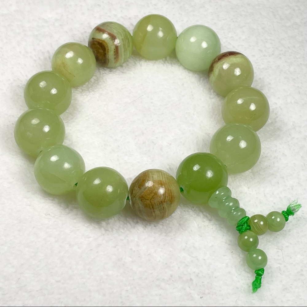 Buddha extra large mala beads bracelet, round natural jade 16mm stone beads